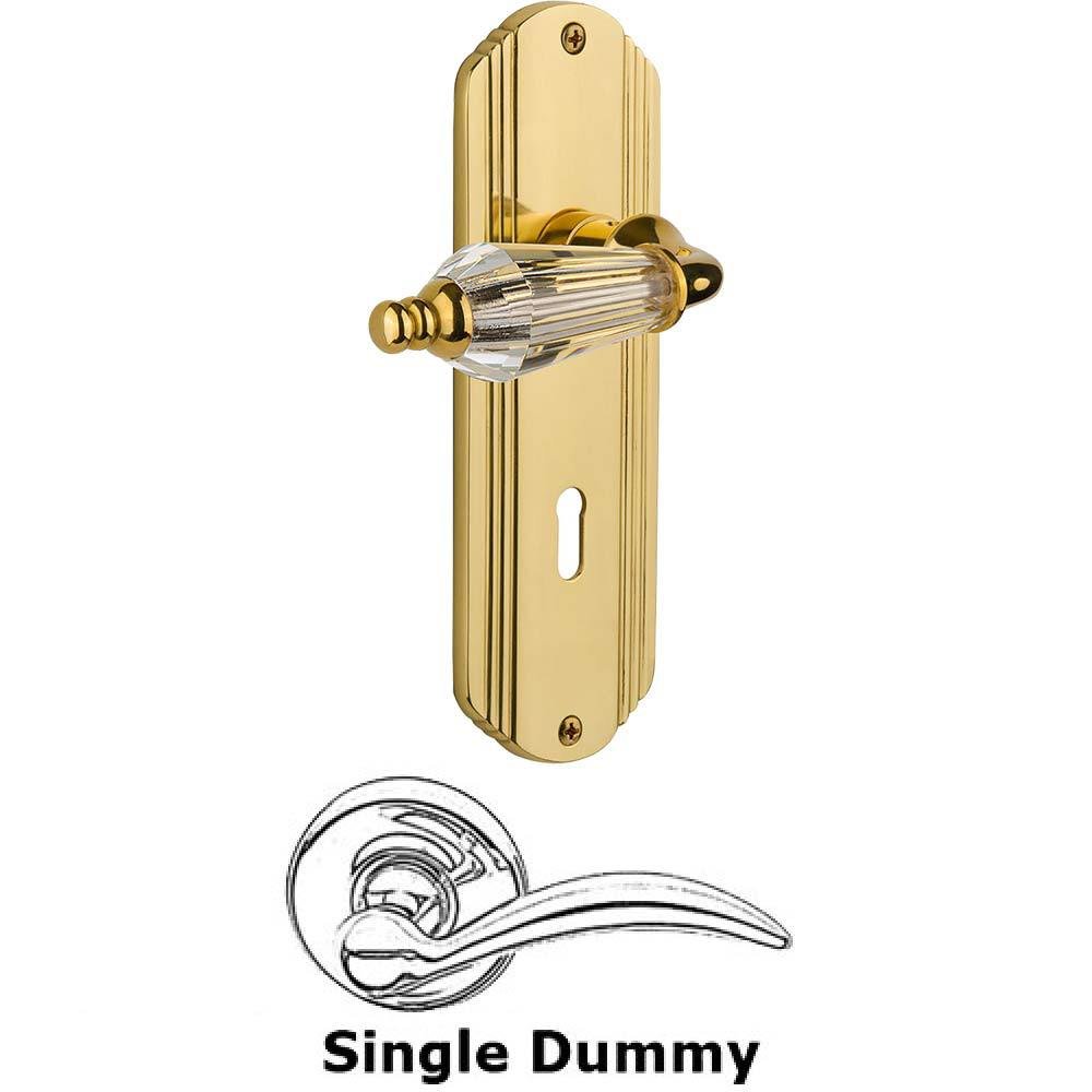 Single Dummy Lever With Keyhole - Deco Plate with Parlour Crystal Lever in Polished Brass