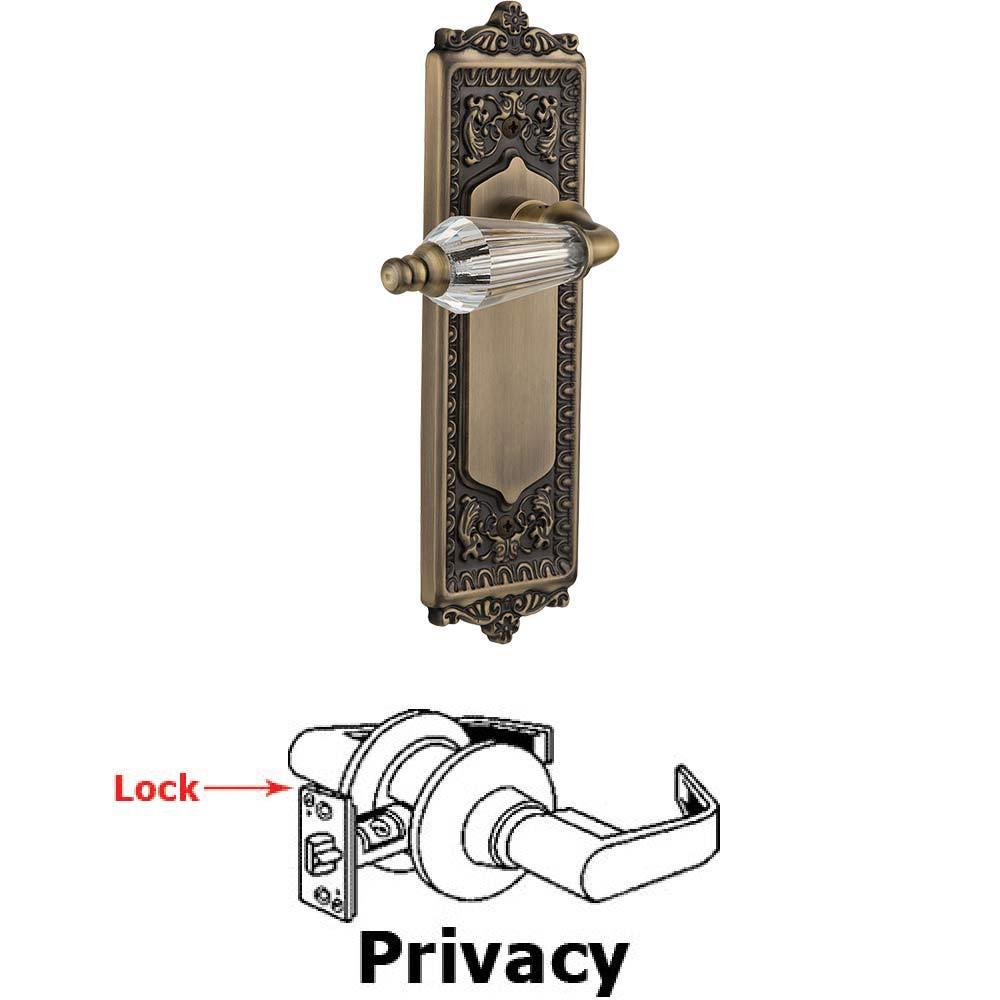 Complete Privacy Set Without Keyhole - Egg & Dart Plate with Parlor Crystal Lever in Antique Brass