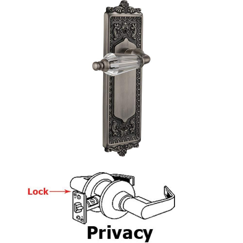 Complete Privacy Set Without Keyhole - Egg & Dart Plate with Parlor Crystal Lever in Antique Pewter