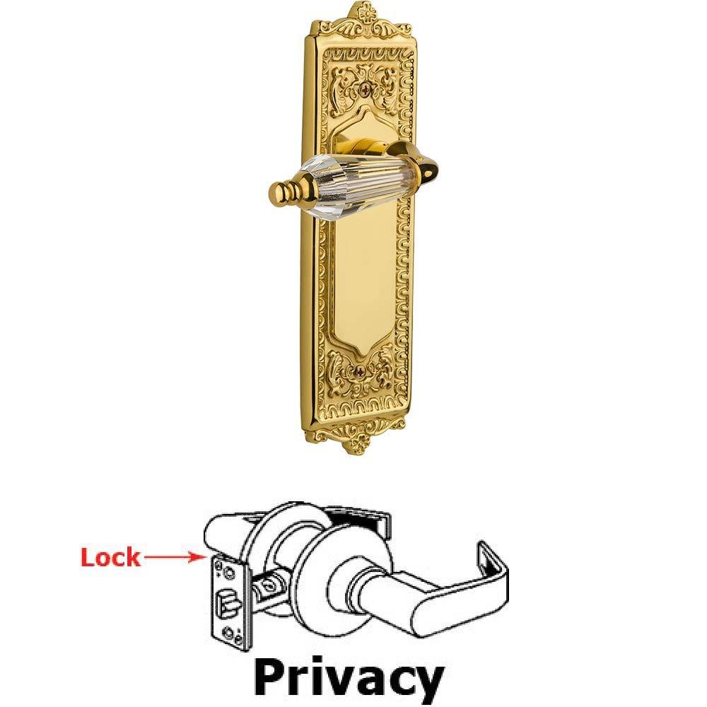 Complete Privacy Set Without Keyhole - Egg & Dart Plate with Parlor Crystal Lever in Polished Brass