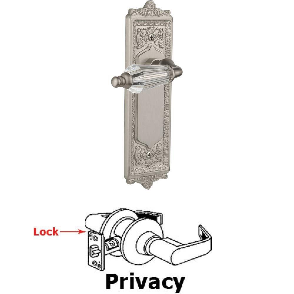 Complete Privacy Set Without Keyhole - Egg & Dart Plate with Parlor Crystal Lever in Satin Nickel