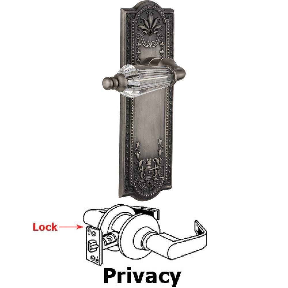 Complete Privacy Set Without Keyhole - Meadows Plate with Parlor Crystal Lever in Antique Pewter