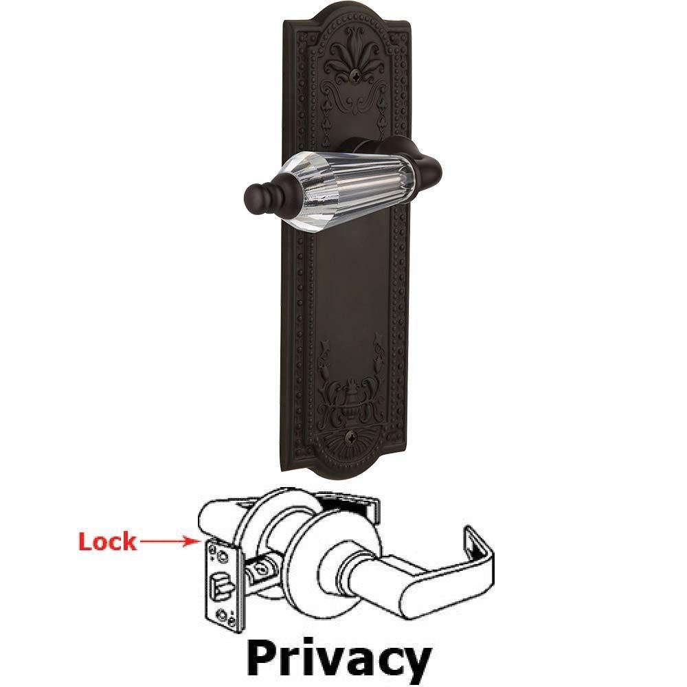 Complete Privacy Set Without Keyhole - Meadows Plate with Parlor Crystal Lever in Oil Rubbed Bronze