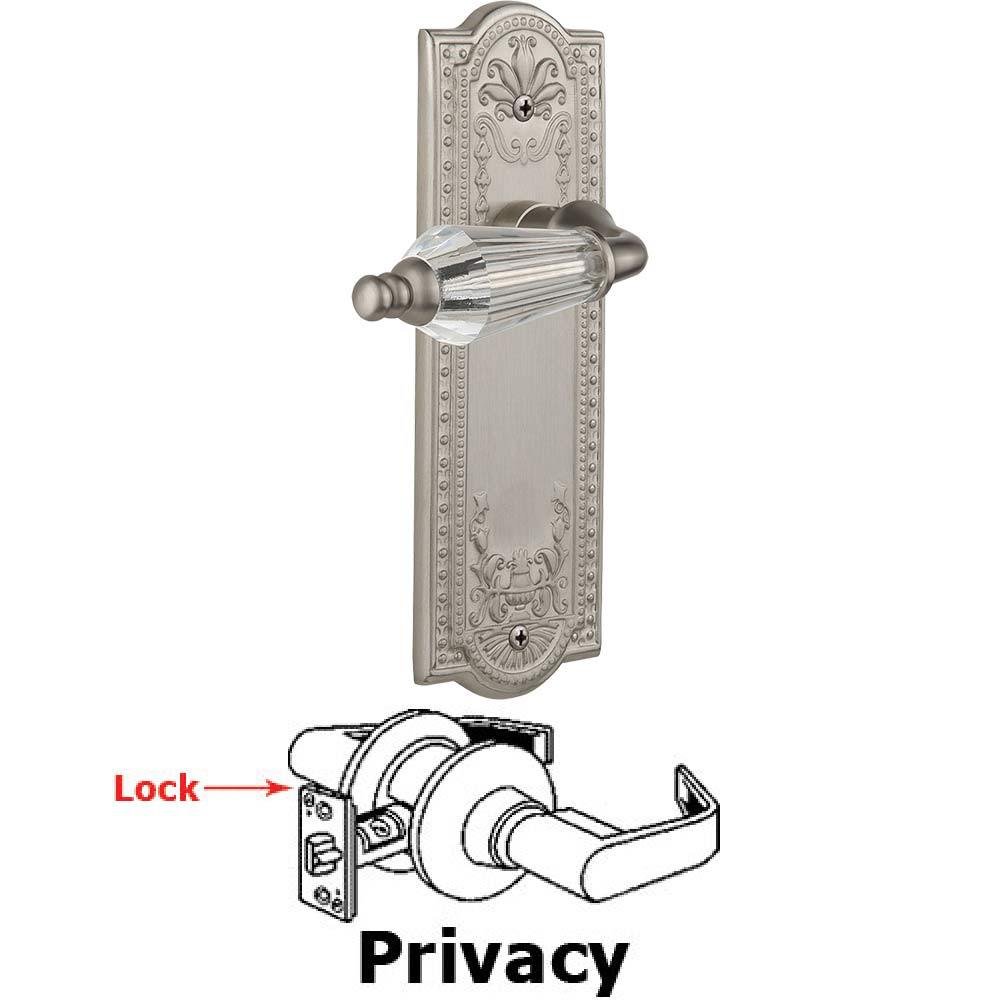 Complete Privacy Set Without Keyhole - Meadows Plate with Parlor Crystal Lever in Satin Nickel