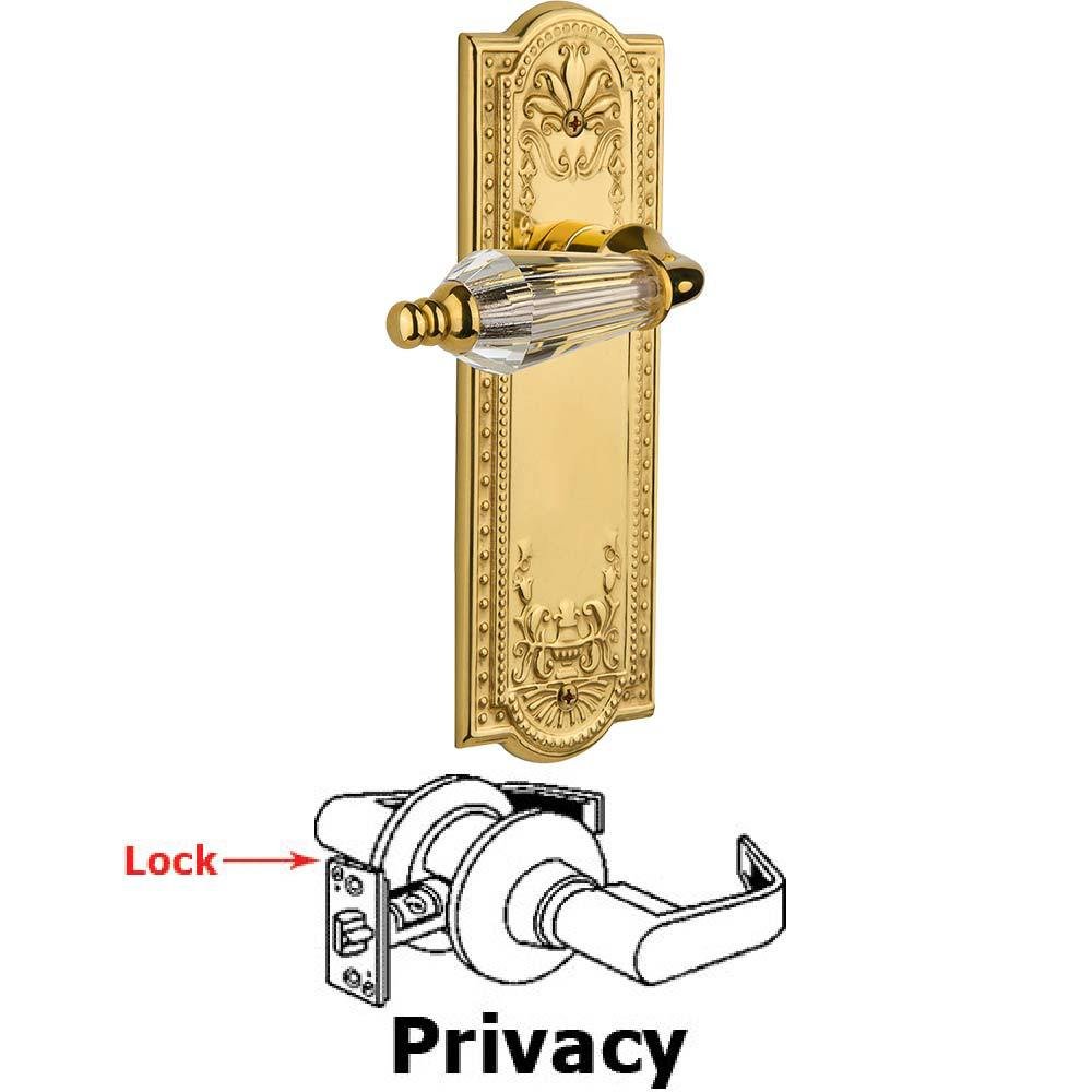 Complete Privacy Set Without Keyhole - Meadows Plate with Parlor Crystal Lever in Unlacquered Brass