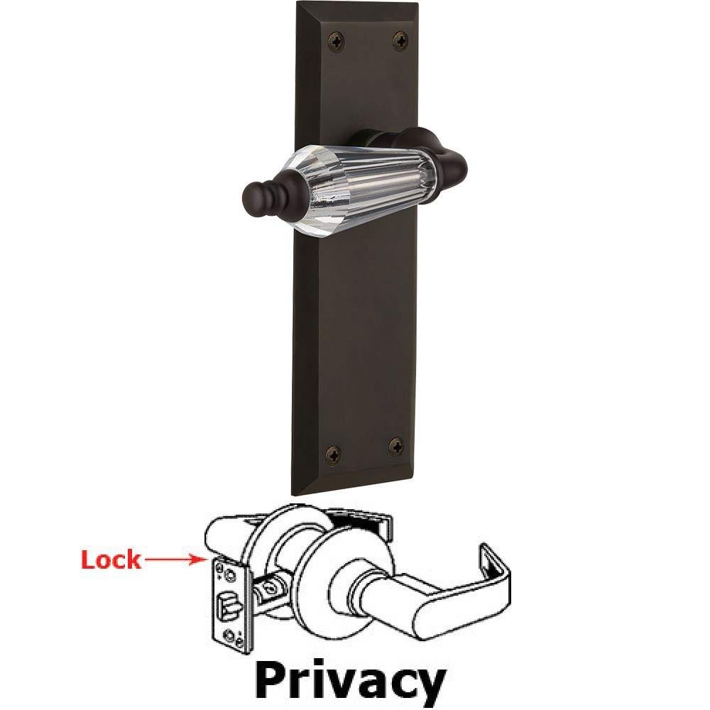 Complete Privacy Set Without Keyhole - New York Plate with Parlor Crystal Lever in Oil Rubbed Bronze
