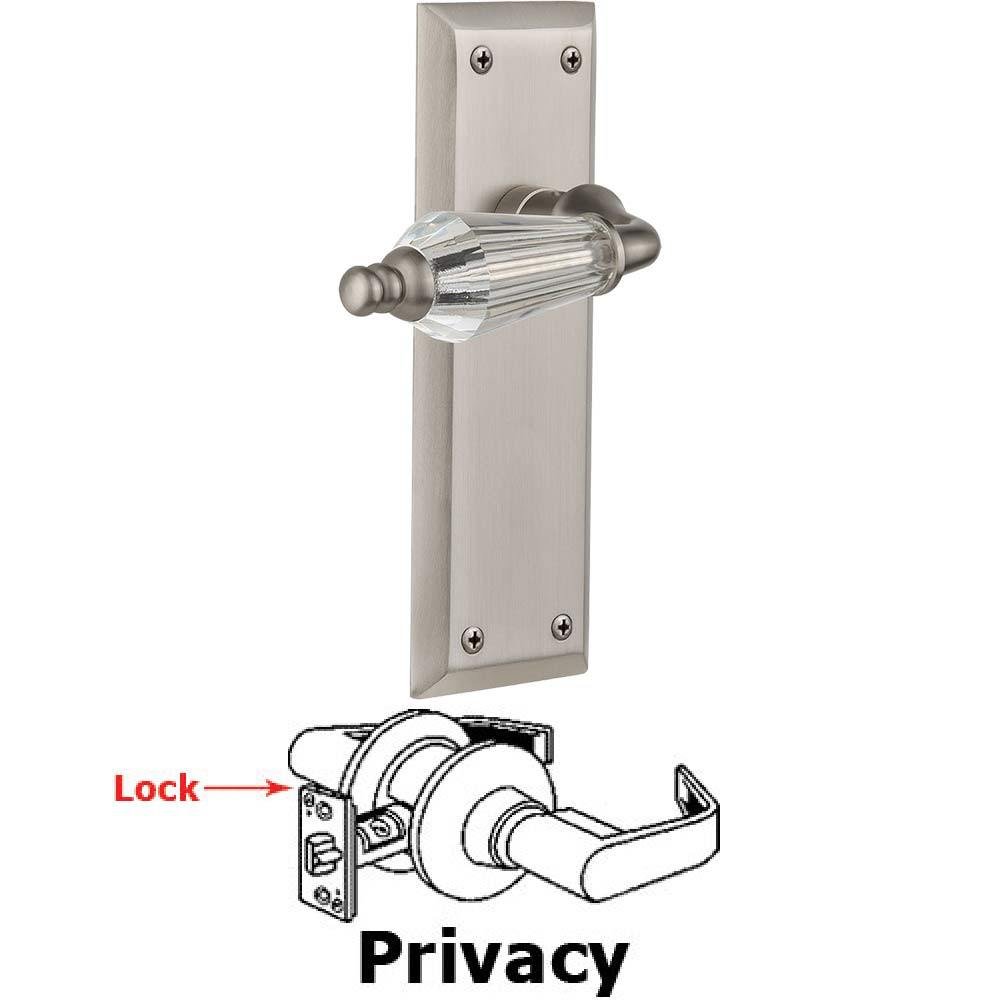 Complete Privacy Set Without Keyhole - New York Plate with Parlor Crystal Lever in Satin Nickel