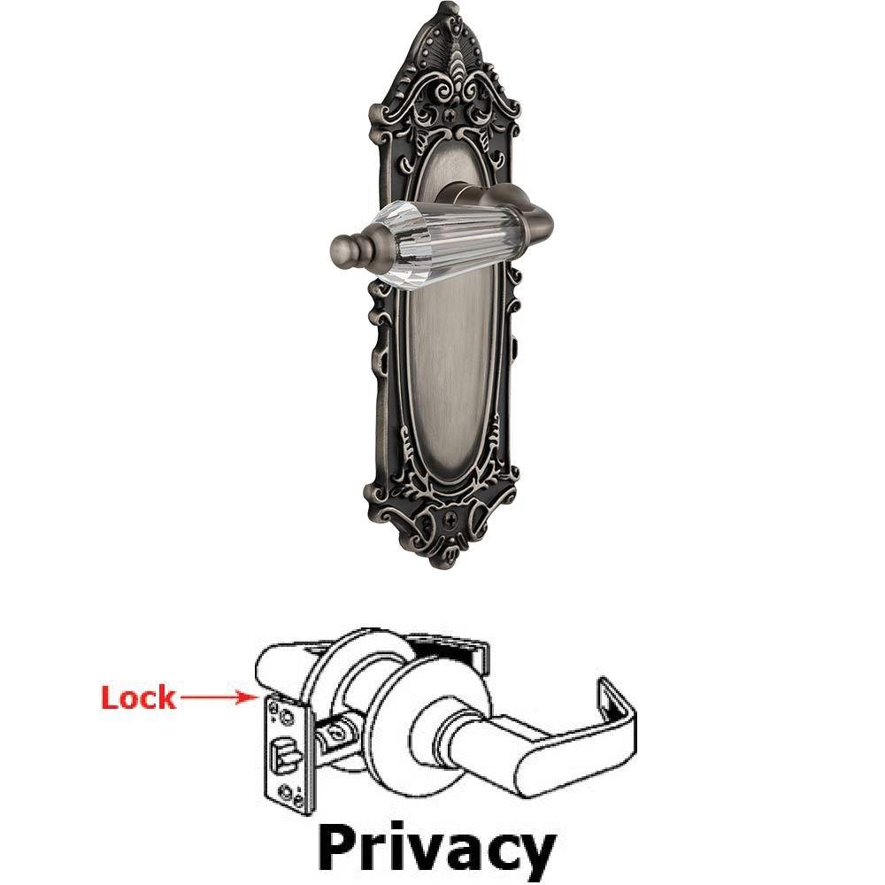 Complete Privacy Set Without Keyhole - Victorian Plate with Parlor Crystal Lever in Antique Pewter