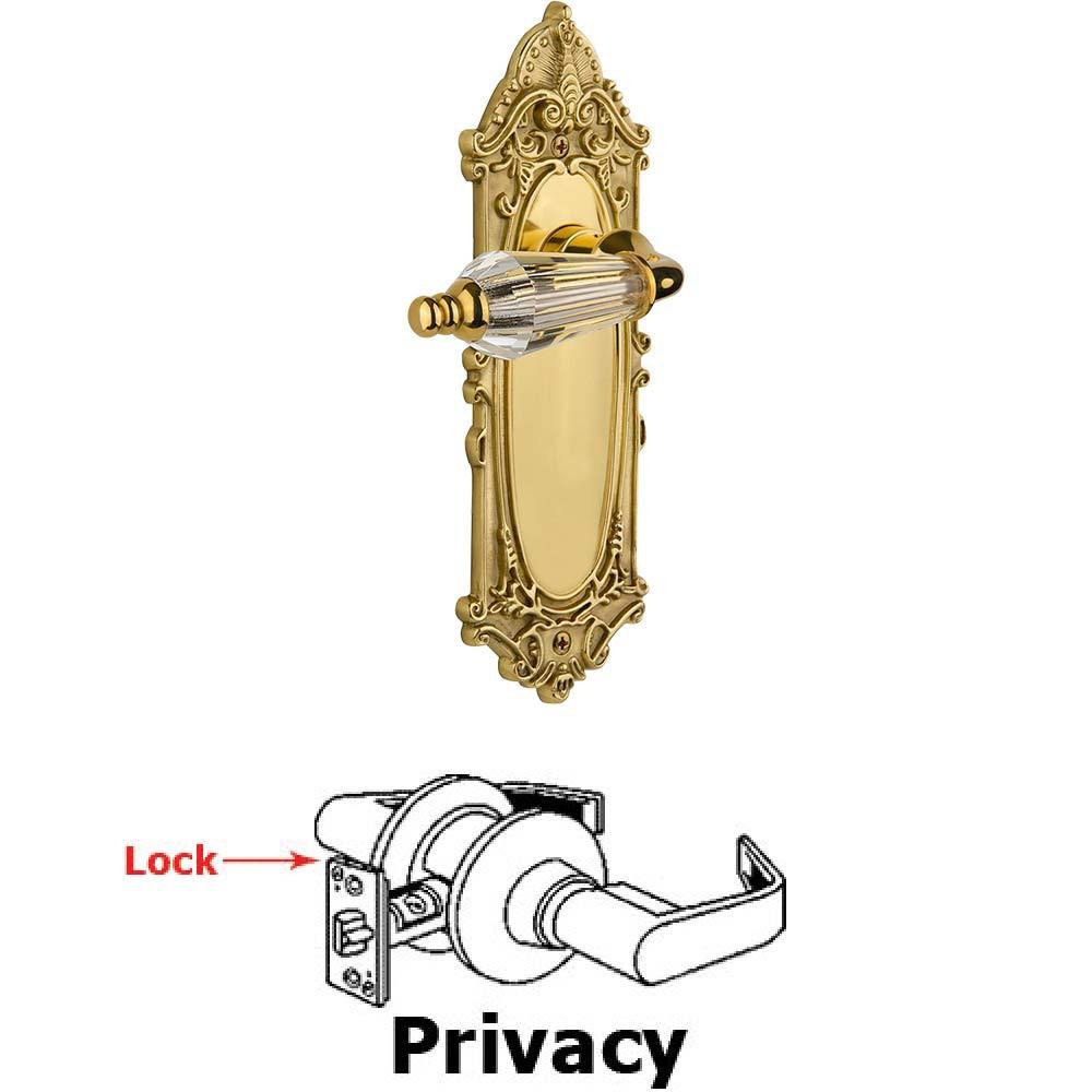 Complete Privacy Set Without Keyhole - Victorian Plate with Parlor Crystal Lever in Polished Brass