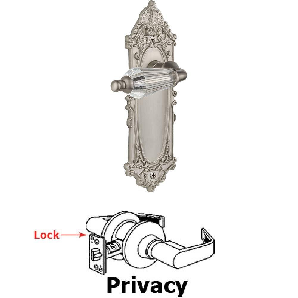 Complete Privacy Set Without Keyhole - Victorian Plate with Parlor Crystal Lever in Satin Nickel