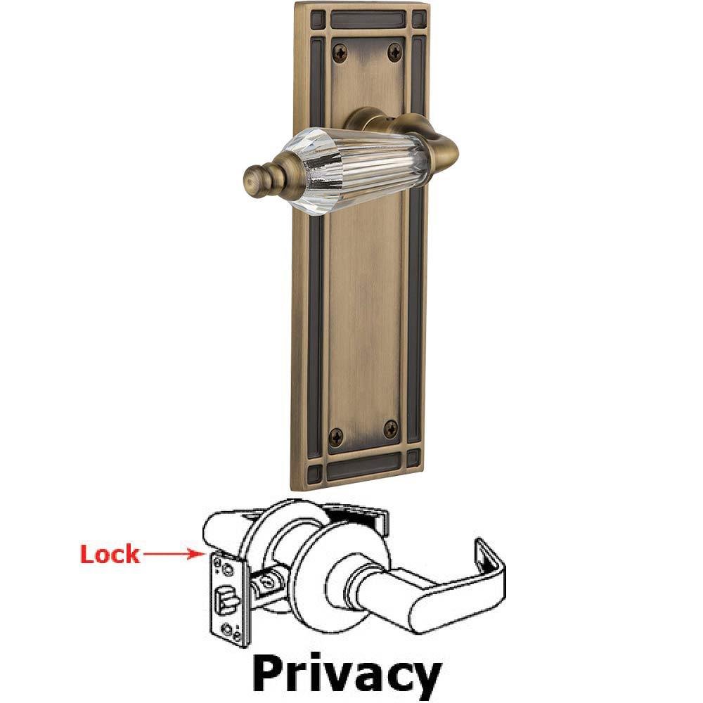 Complete Privacy Set Without Keyhole - Mission Plate with Parlor Crystal Lever in Antique Brass