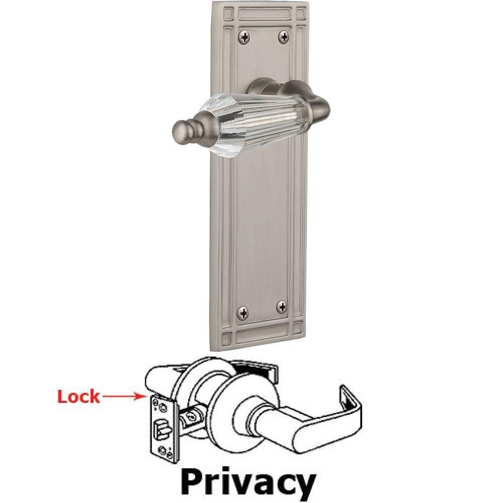 Complete Privacy Set Without Keyhole - Mission Plate with Parlor Crystal Lever in Satin Nickel