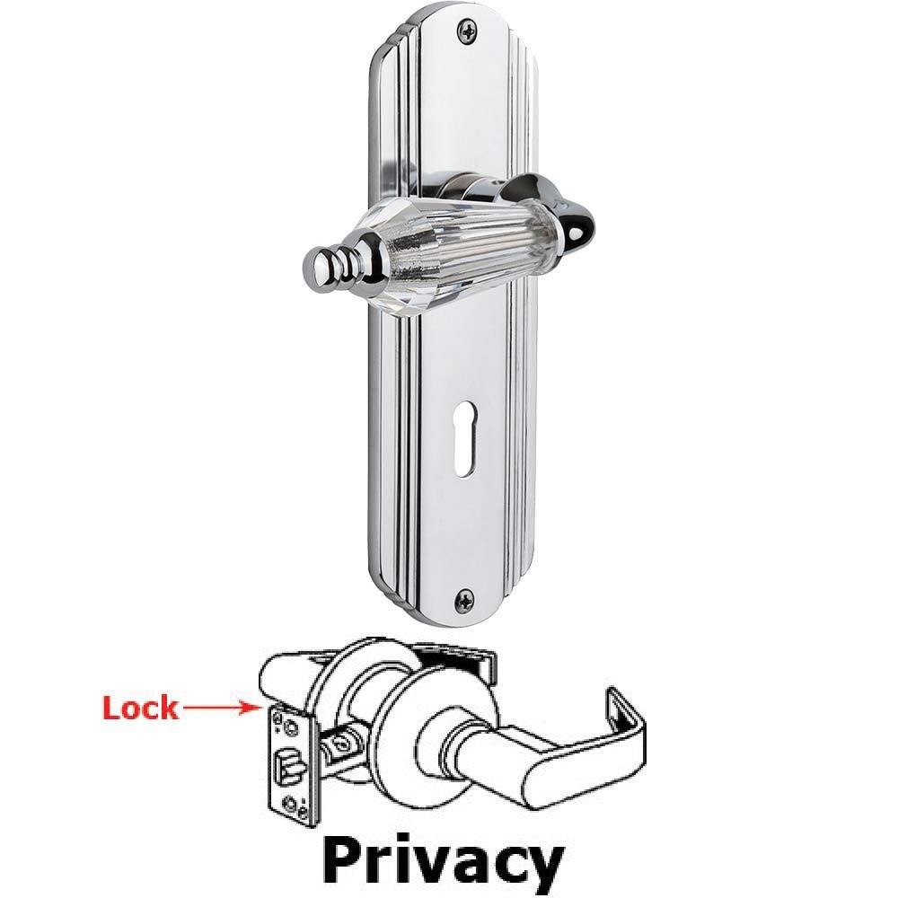 Complete Privacy Set With Keyhole - Deco Plate with Parlor Crystal Lever in Bright Chrome