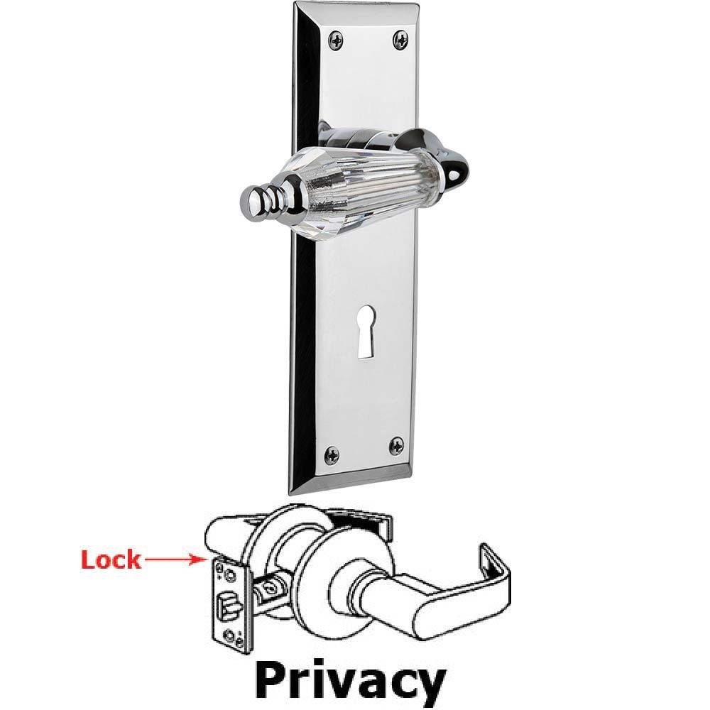 Complete Privacy Set With Keyhole - New York Plate with Parlor Crystal Lever in Bright Chrome