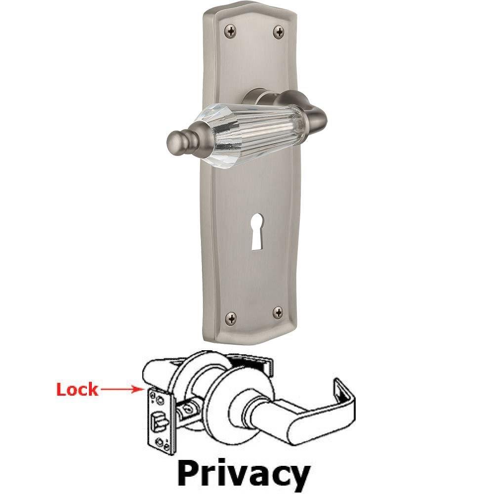 Complete Privacy Set With Keyhole - Prairie Plate with Parlor Crystal Lever in Satin Nickel