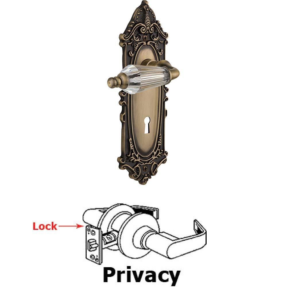 Complete Privacy Set With Keyhole - Victorian Plate with Parlor Crystal Lever in Antique Brass
