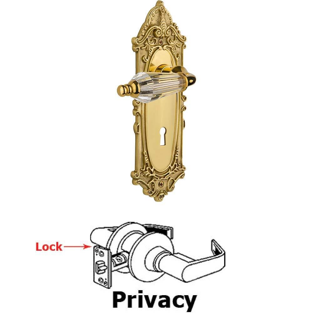 Complete Privacy Set With Keyhole - Victorian Plate with Parlor Crystal Lever in Polished Brass