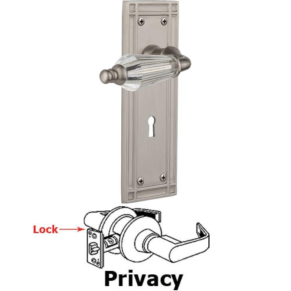 Complete Privacy Set With Keyhole - Mission Plate with Parlor Crystal Lever in Satin Nickel