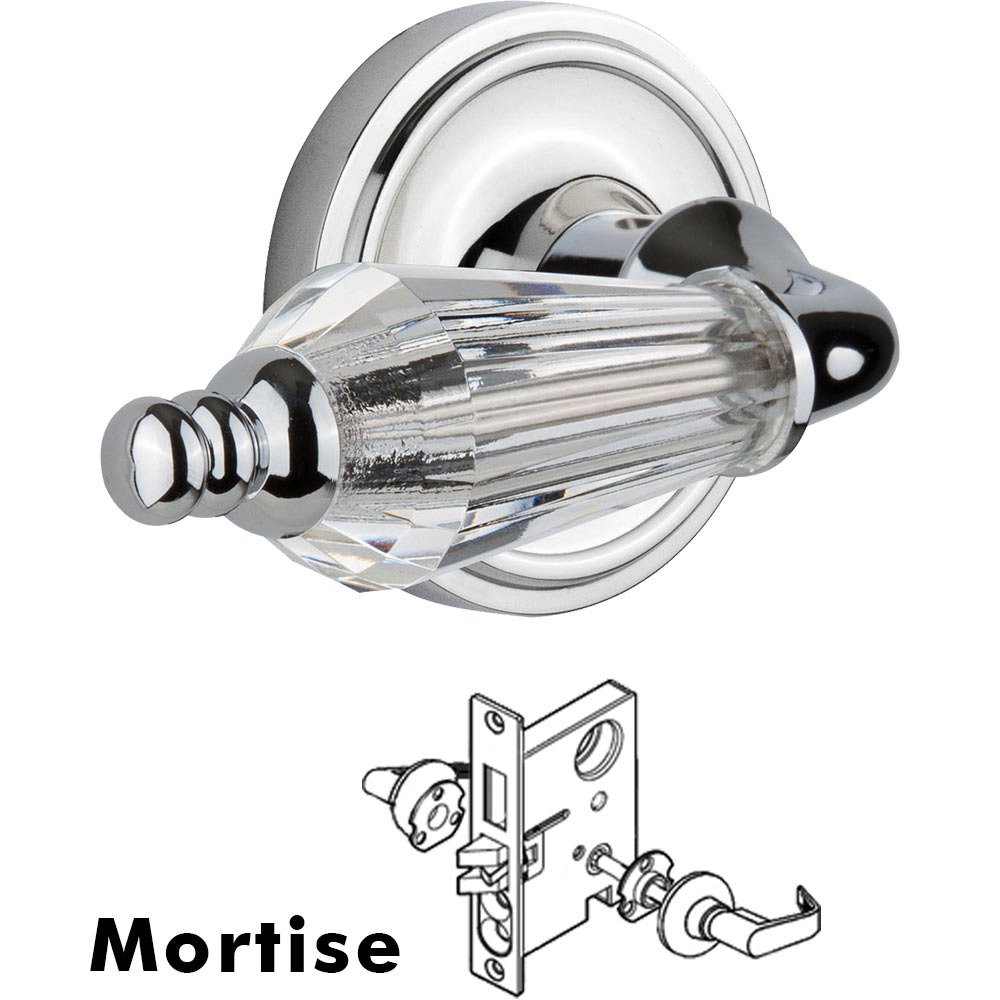 Complete Mortise Lockset - Classic Rosette with Parlour Crystal Lever in Bright Chrome