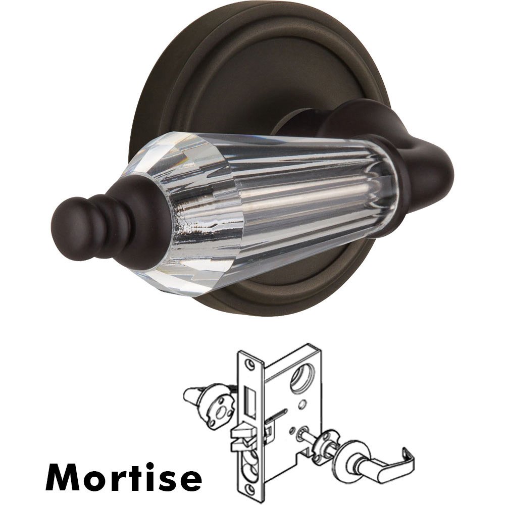 Complete Mortise Lockset - Classic Rosette with Parlour Crystal Lever in Oil Rubbed Bronze