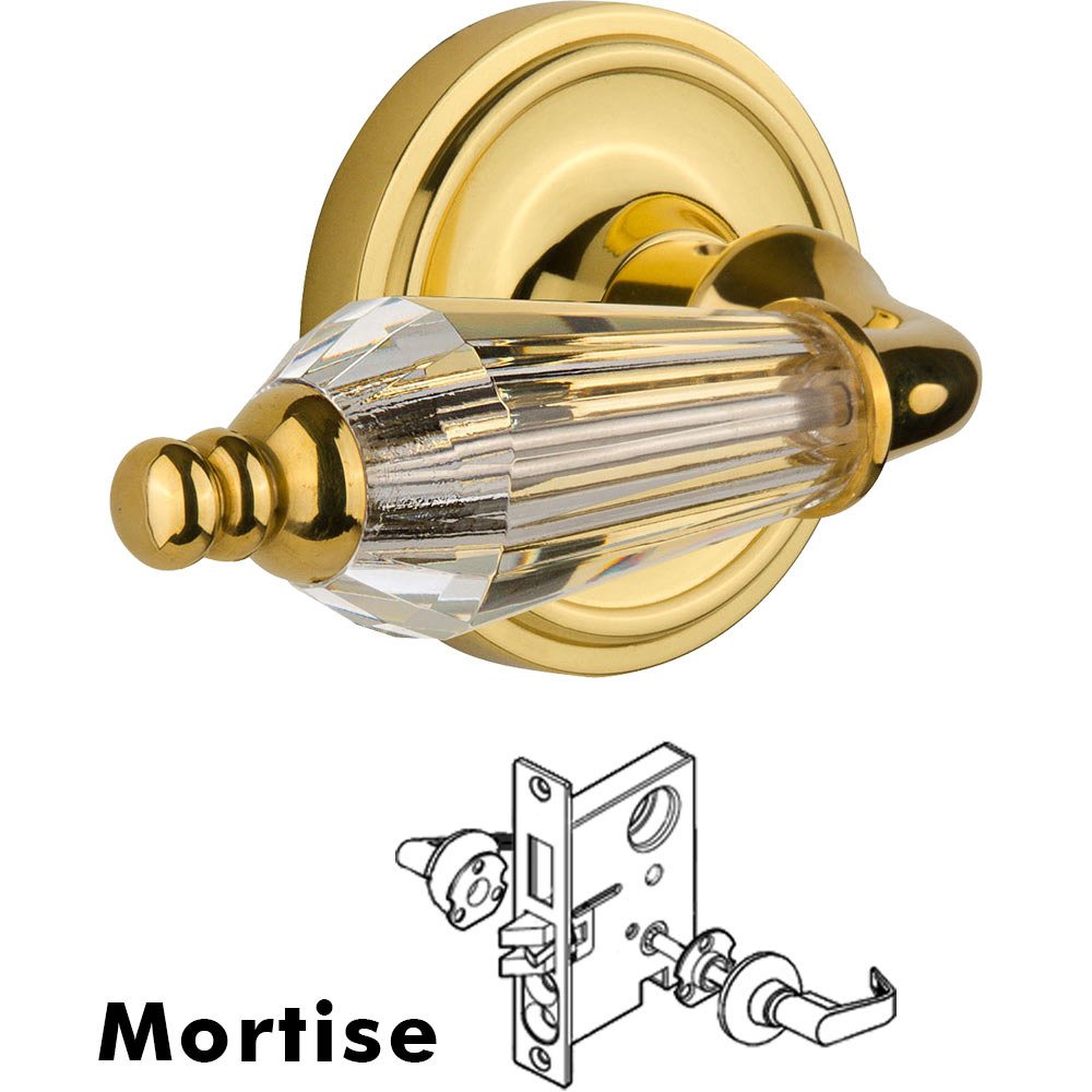 Complete Mortise Lockset - Classic Rosette with Parlour Crystal Lever in Unlacquered Brass