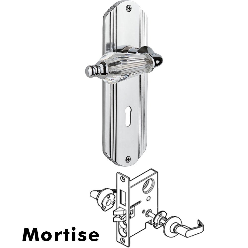 Complete Mortise Lockset - Deco Plate with Parlour Crystal Lever in Bright Chrome