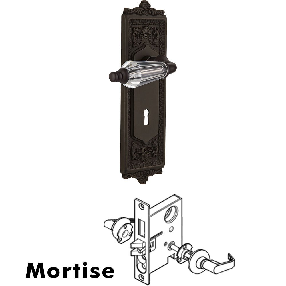 Complete Mortise Lockset - Egg & Dart Plate with Parlour Crystal Lever in Oil Rubbed Bronze