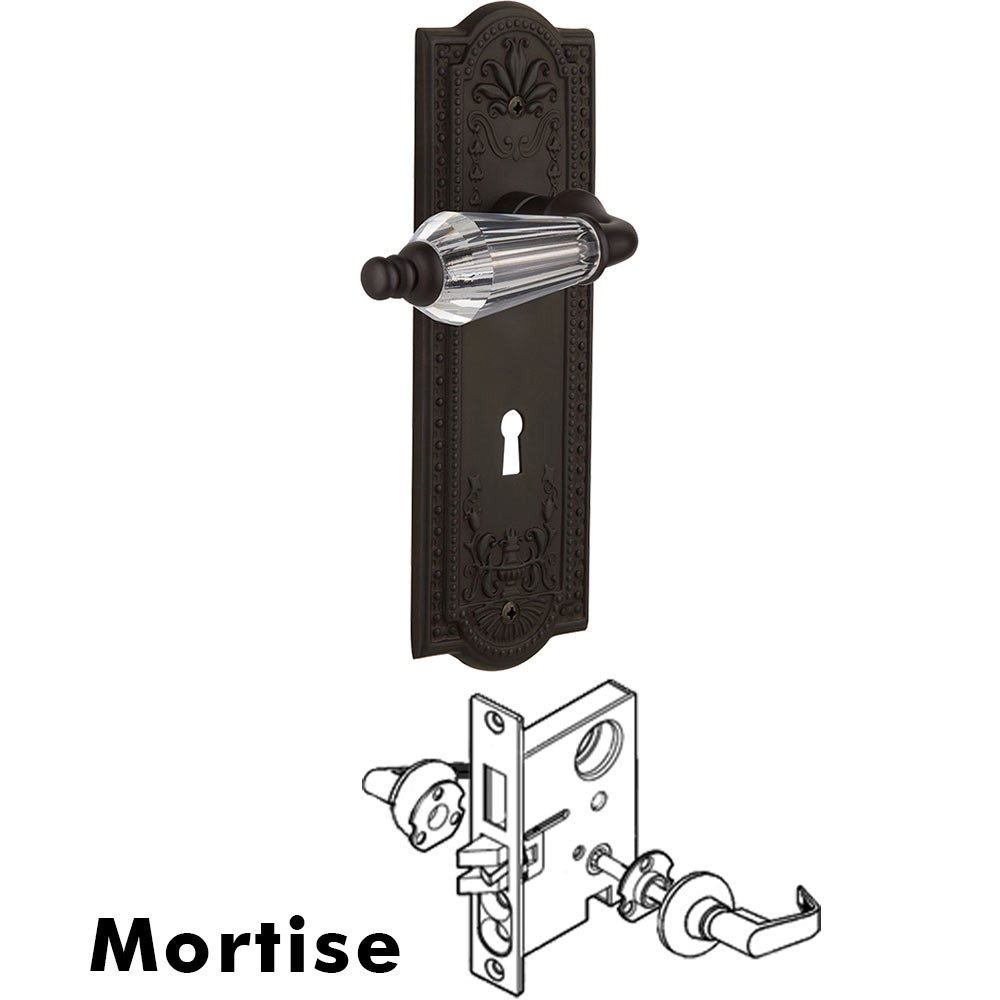 Complete Mortise Lockset - Meadows Plate with Parlour Crystal Lever in Oil Rubbed Bronze