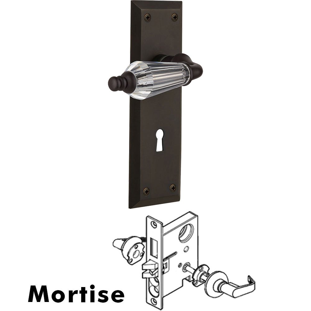 Complete Mortise Lockset - New York Plate with Parlour Crystal Lever in Oil Rubbed Bronze