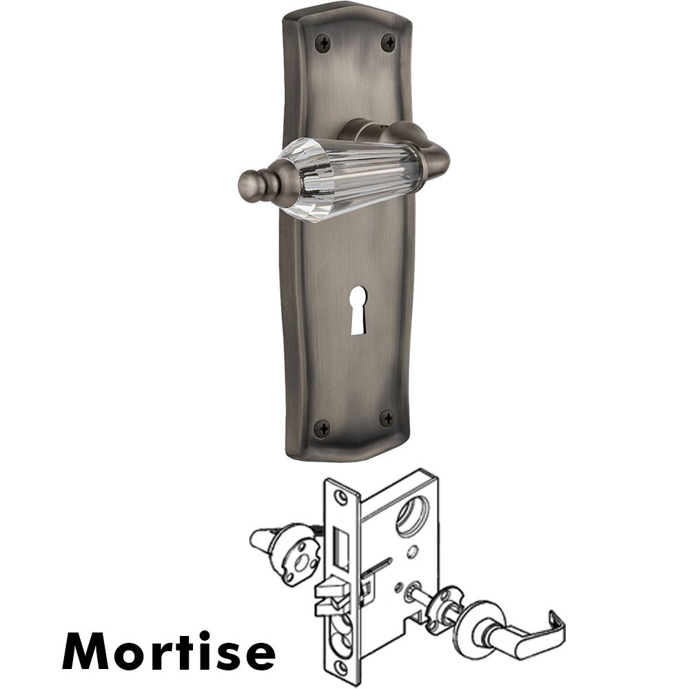 Complete Mortise Lockset - Prairie Plate with Parlour Crystal Lever in Antique Pewter