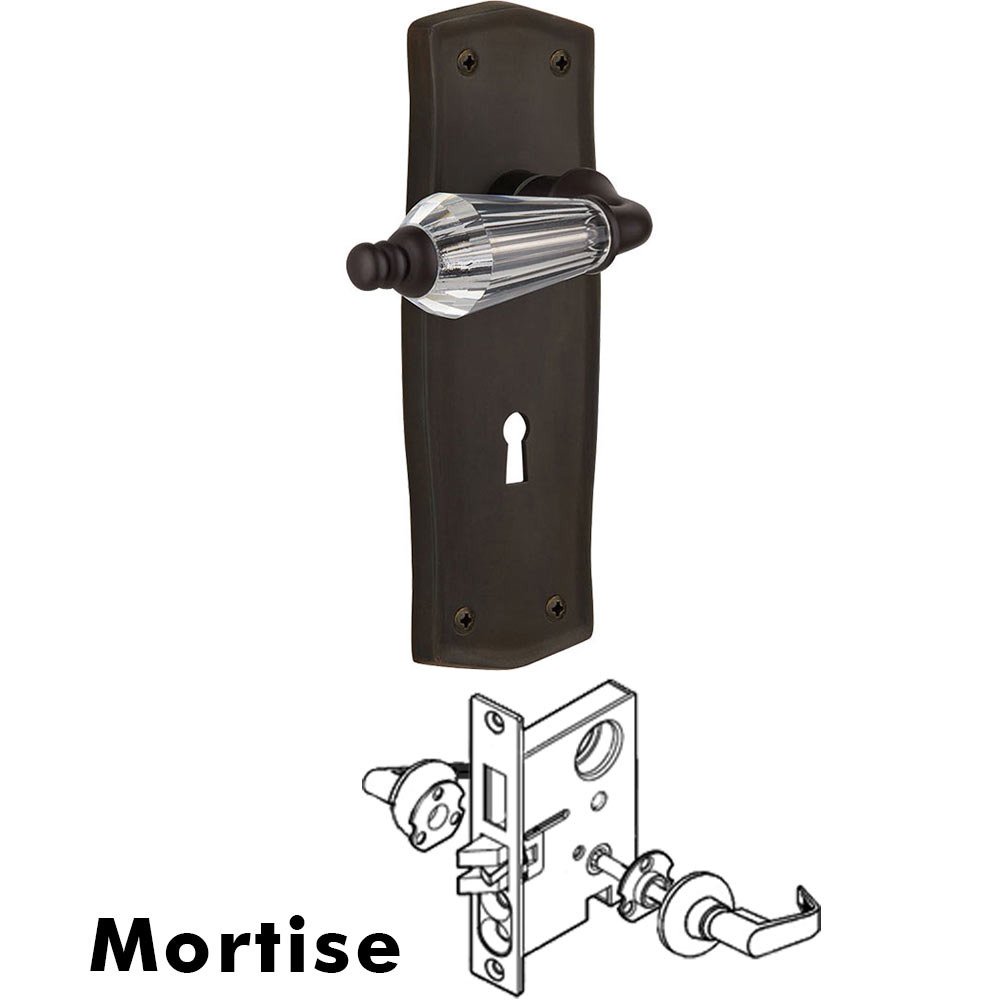 Complete Mortise Lockset - Prairie Plate with Parlour Crystal Lever in Oil Rubbed Bronze