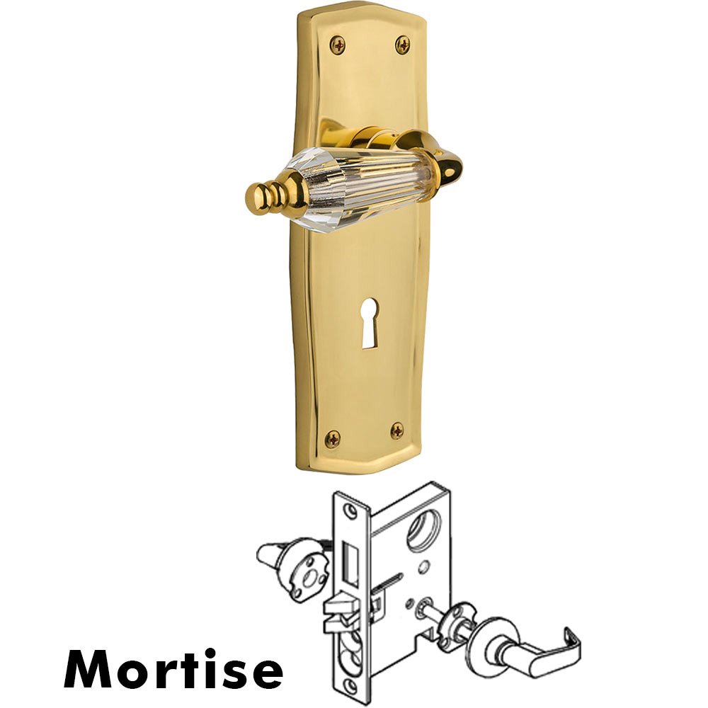 Complete Mortise Lockset - Prairie Plate with Parlour Crystal Lever in Polished Brass