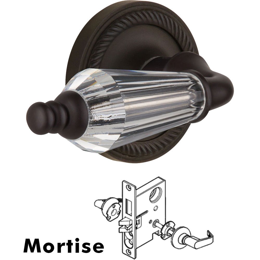 Complete Mortise Lockset - Rope Rosette with Parlour Crystal Lever in Oil Rubbed Bronze