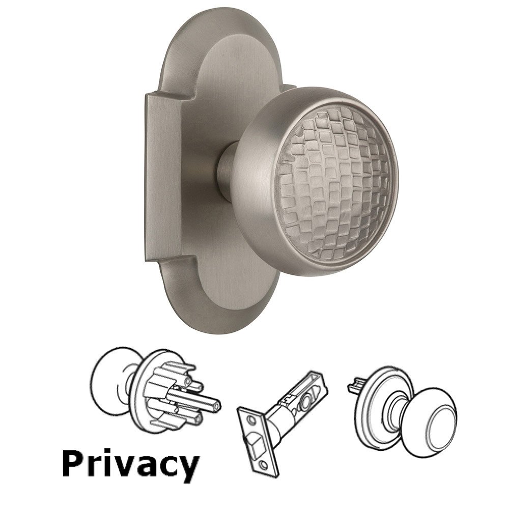 Privacy Cottage Plate with Craftsman Knob in Satin Nickel