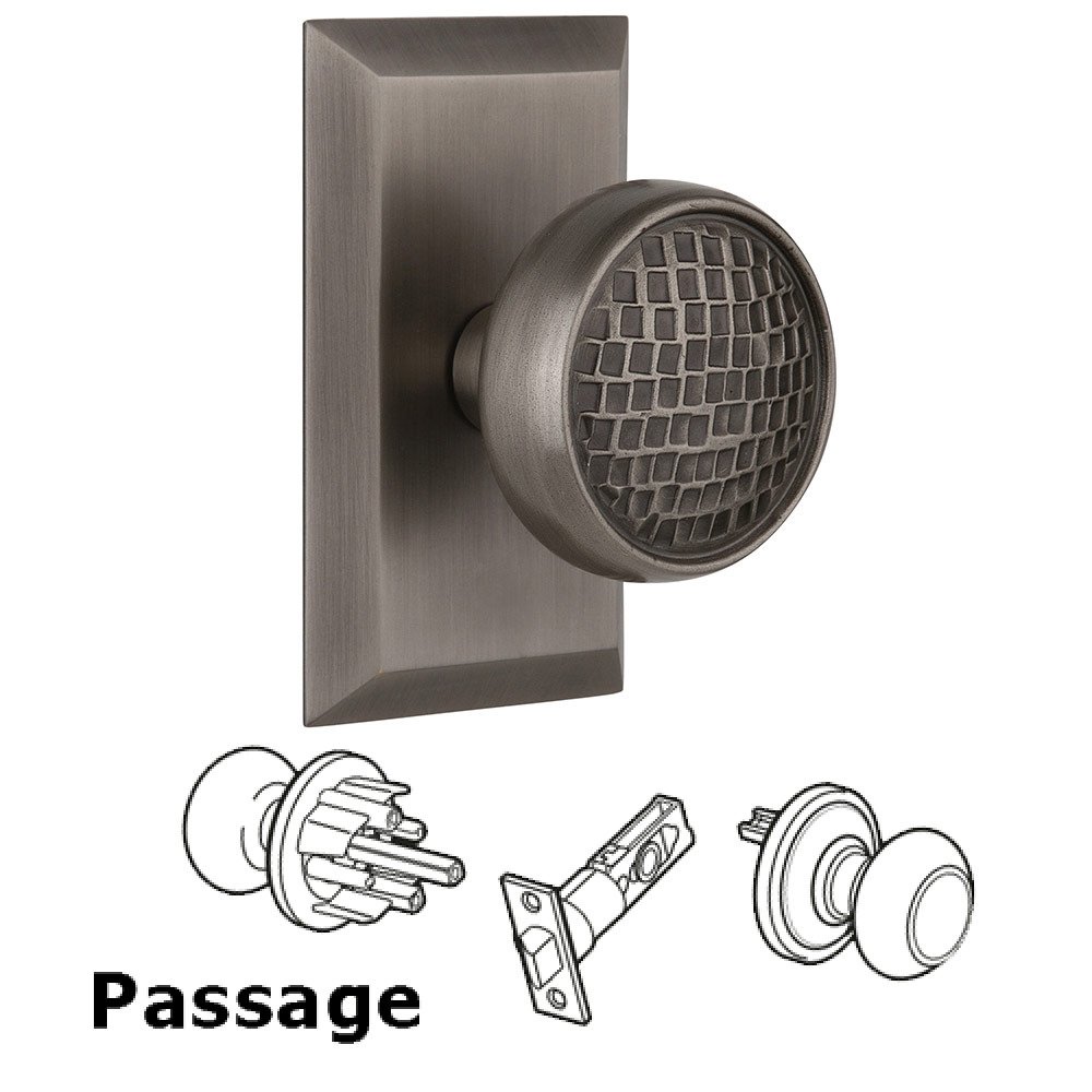 Passage Studio Plate with Craftsman Knob in Antique Pewter