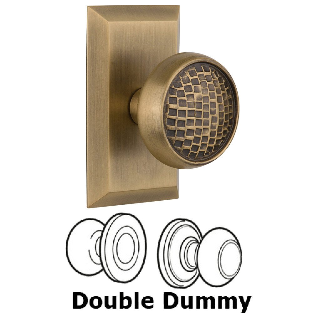 Double Dummy Studio Plate with Craftsman Knob in Antique Brass