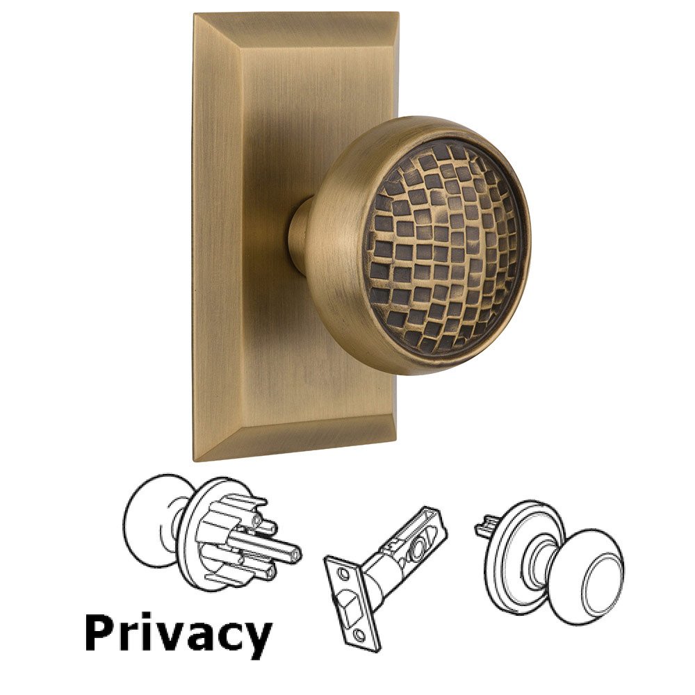 Privacy Studio Plate with Craftsman Knob in Antique Brass