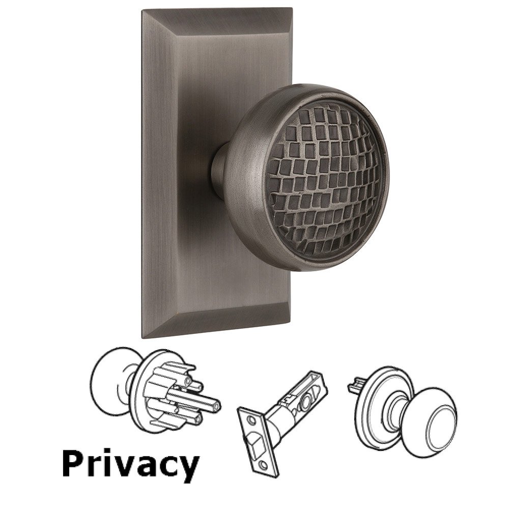 Privacy Studio Plate with Craftsman Knob in Antique Pewter