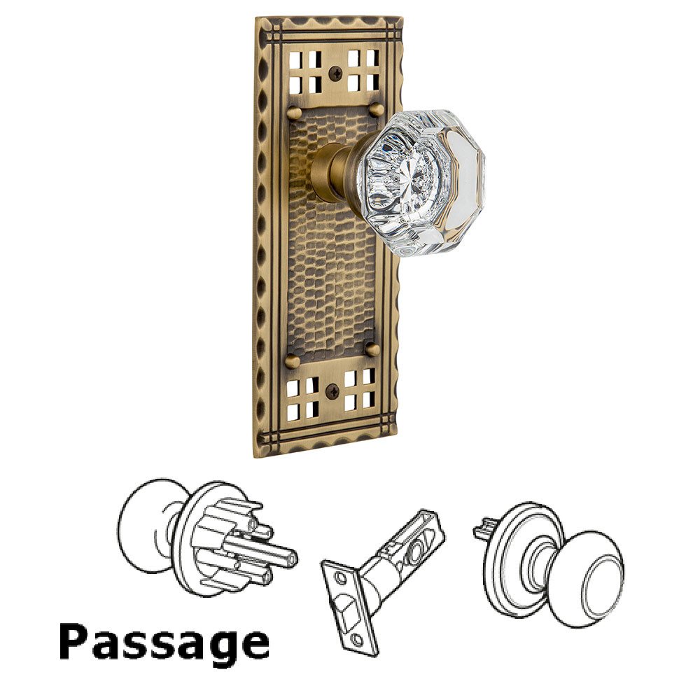 Passage Craftsman Plate with Waldorf Door Knob in Antique Brass