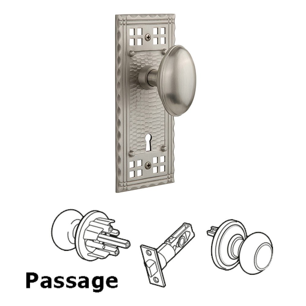 Passage Craftsman Plate with Homestead Knob and Keyhole in Satin Nickel
