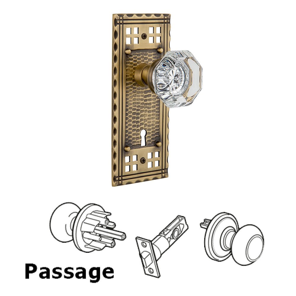 Passage Craftsman Plate with Waldorf Knob and Keyhole in Antique Brass