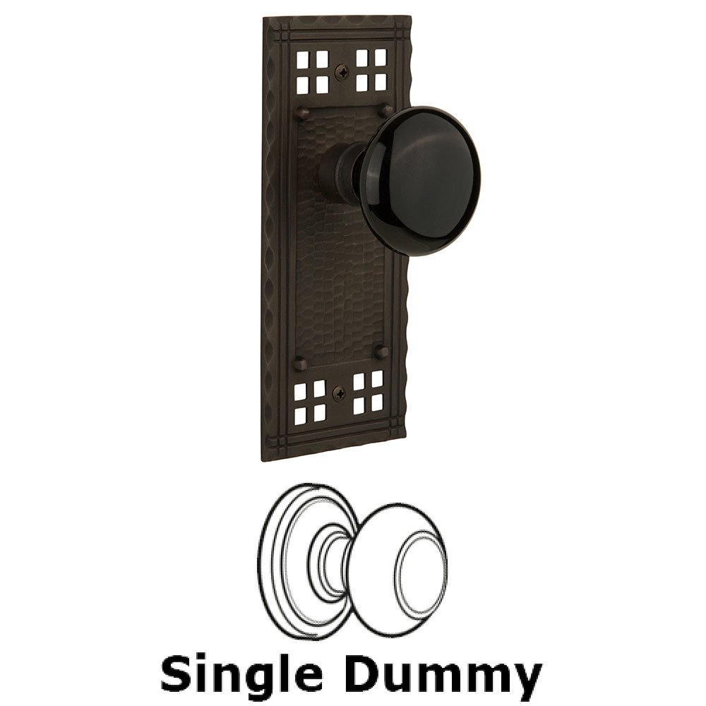 Single Dummy Craftsman Plate with Black Porcelain Knob in Oil Rubbed Bronze