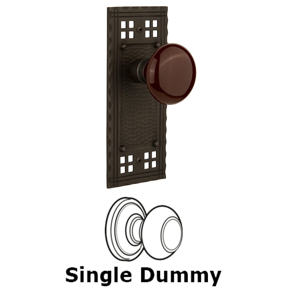 Single Dummy Craftsman Plate with Brown Porcelain Knob in Oil Rubbed Bronze