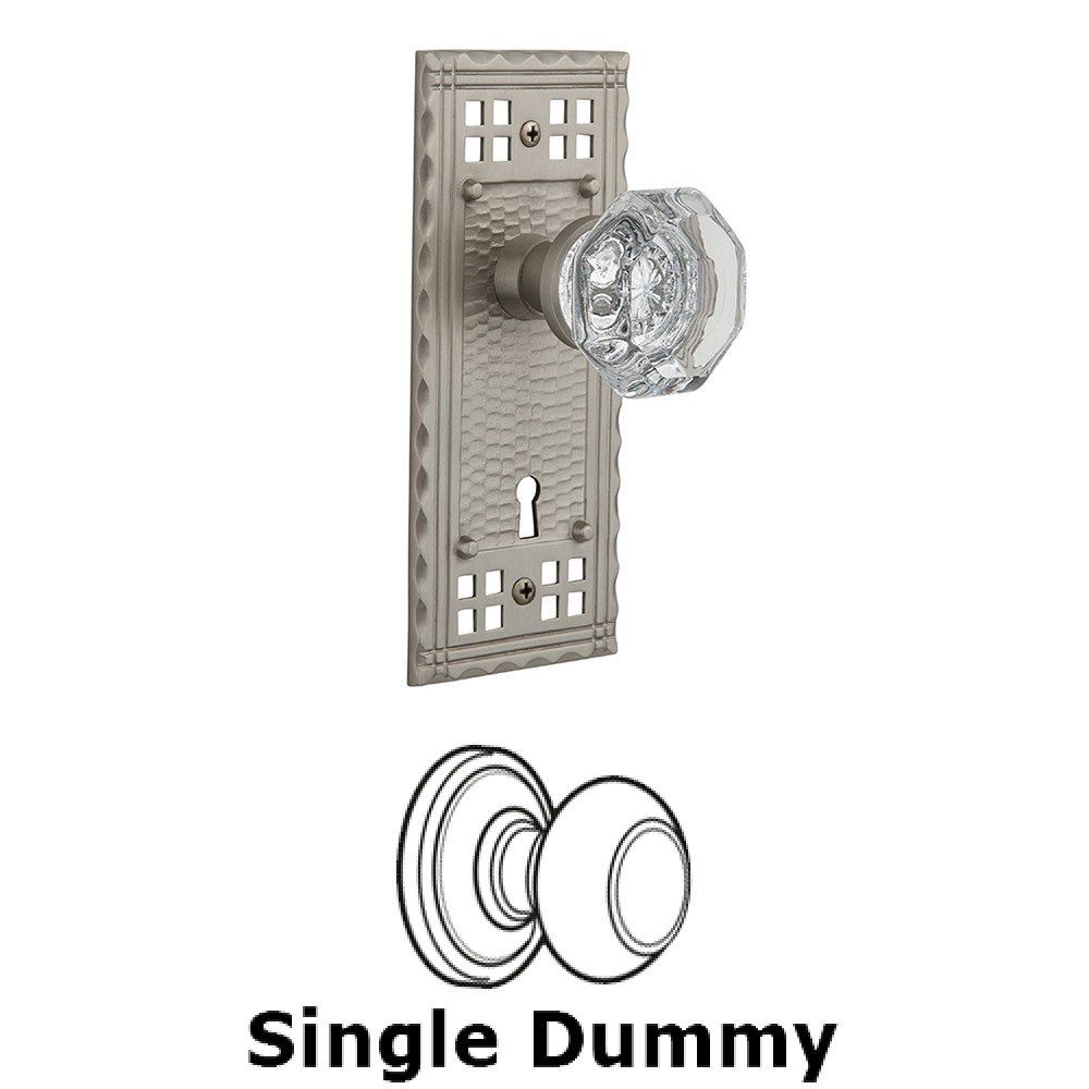 Single Dummy Craftsman Plate with Waldorf Knob and Keyhole in Satin Nickel