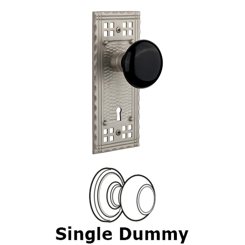 Single Dummy Craftsman Plate with Black Porcelain Knob and Keyhole in Satin Nickel
