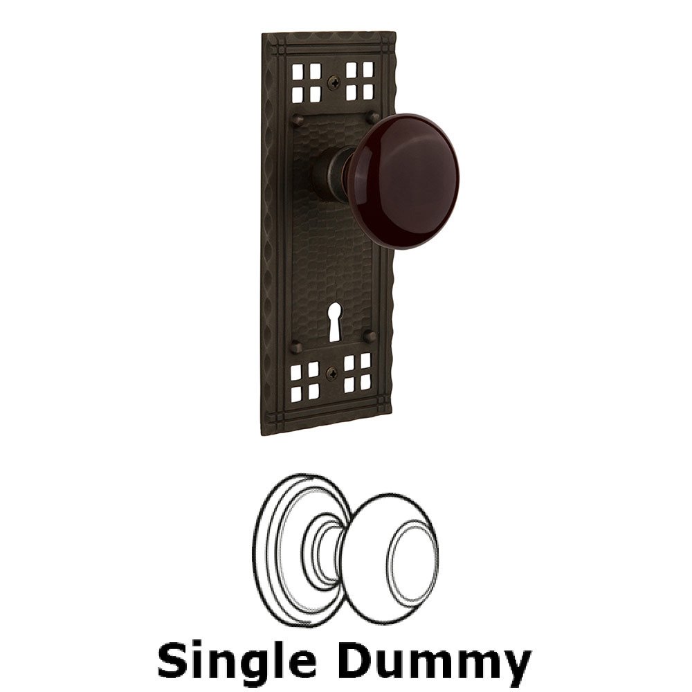 Single Dummy Craftsman Plate with Brown Porcelain Knob and Keyhole in Oil Rubbed Bronze
