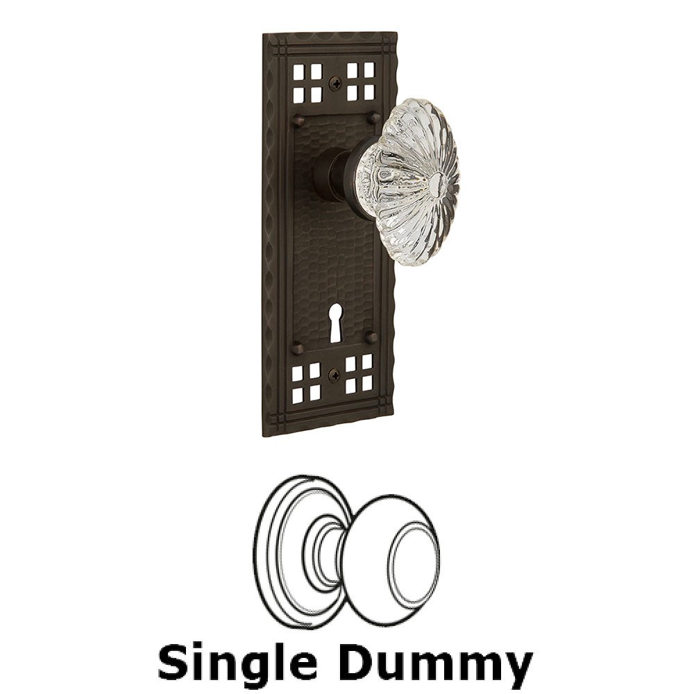 Single Dummy Craftsman Plate with Oval Fluted Crystal Knob and Keyhole in Oil Rubbed Bronze