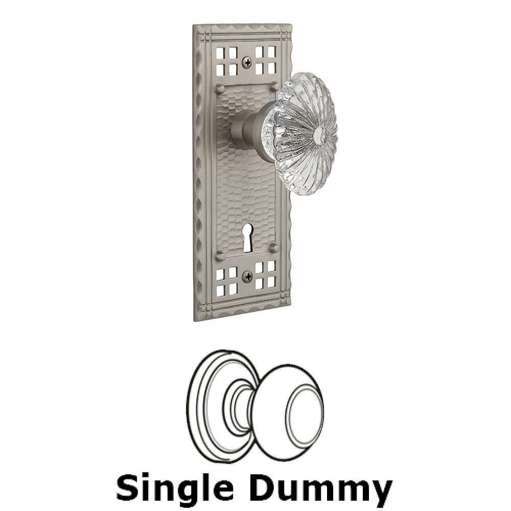 Single Dummy Craftsman Plate with Oval Fluted Crystal Knob and Keyhole in Satin Nickel
