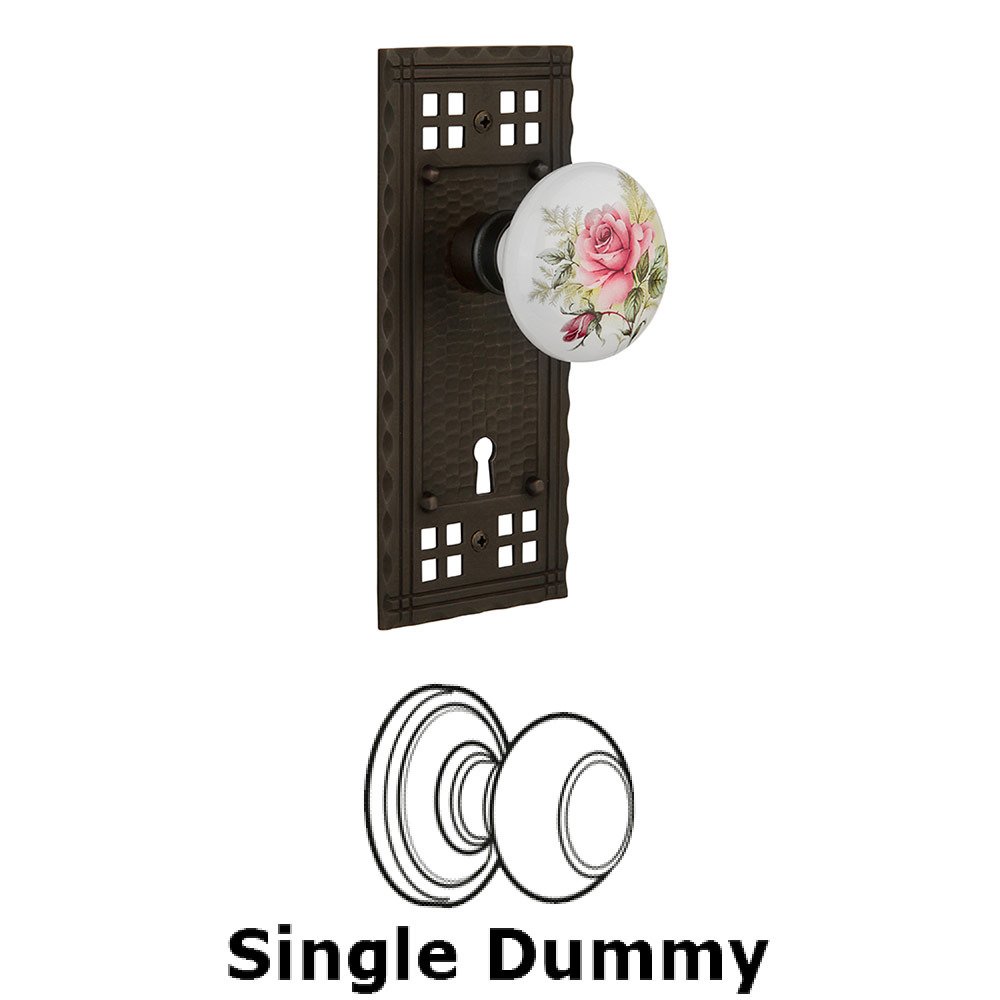 Single Dummy Craftsman Plate with White Rose Porcelain Knob and Keyhole in Oil Rubbed Bronze
