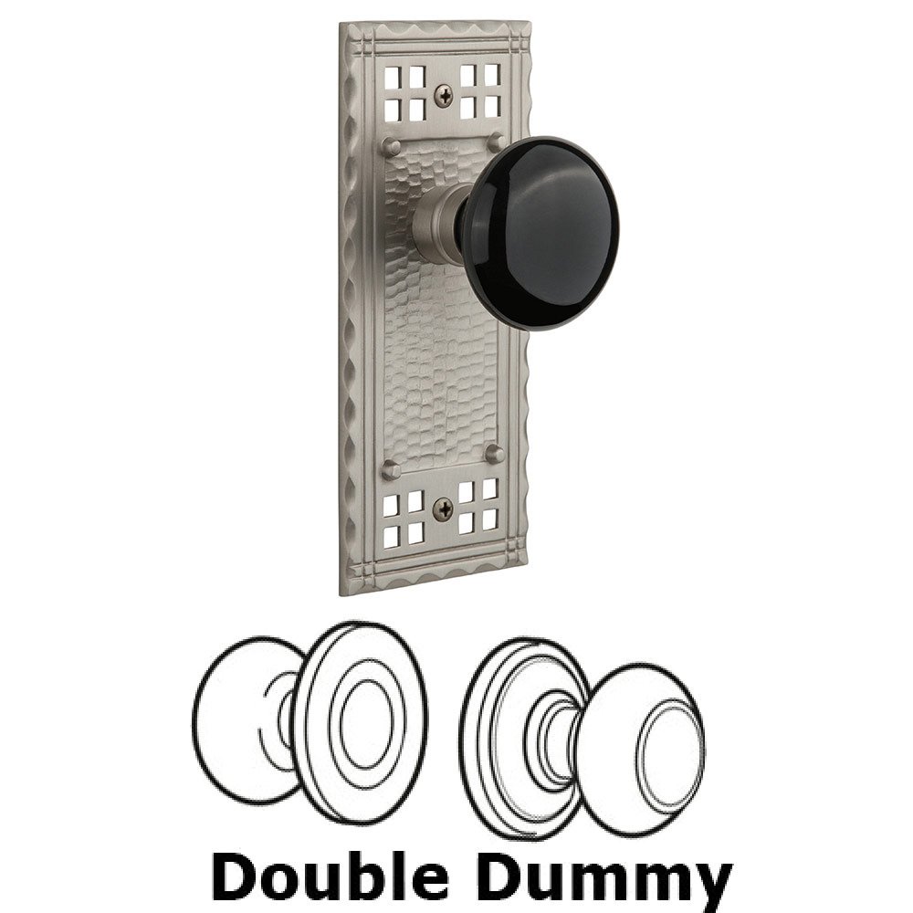 Double Dummy Craftsman Plate with Black Porcelain Knob in Satin Nickel